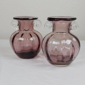 Lot of 2 Amethyst Art Glass Urn Style Translucent Tabletop Small Vase 5 Inches